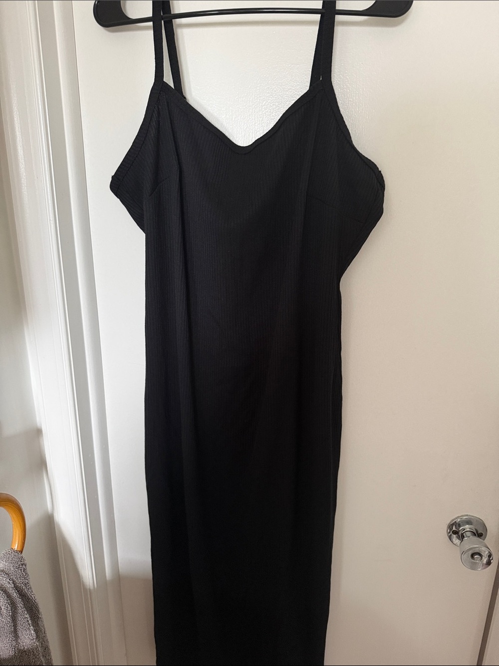 Savage Fenty Black Ribbed  Slip Midi Dress with Thin Straps
